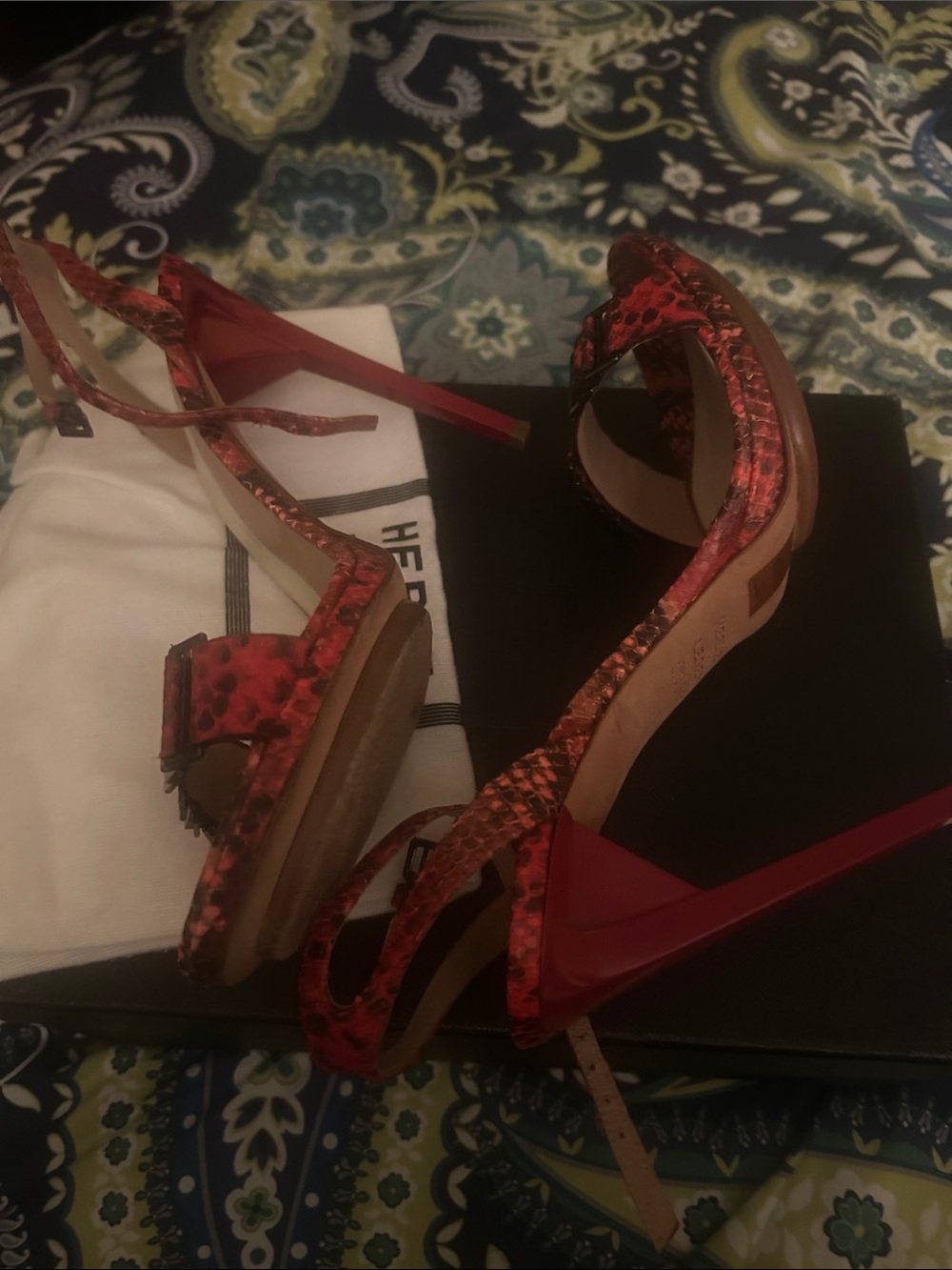 Herve Leger Red Snake-Print Stiletto Sandals - Picture 6 of 15